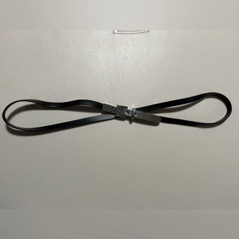 Michael Kors Black Thin Silver Buckle Belt Size XL Classic Minimalist